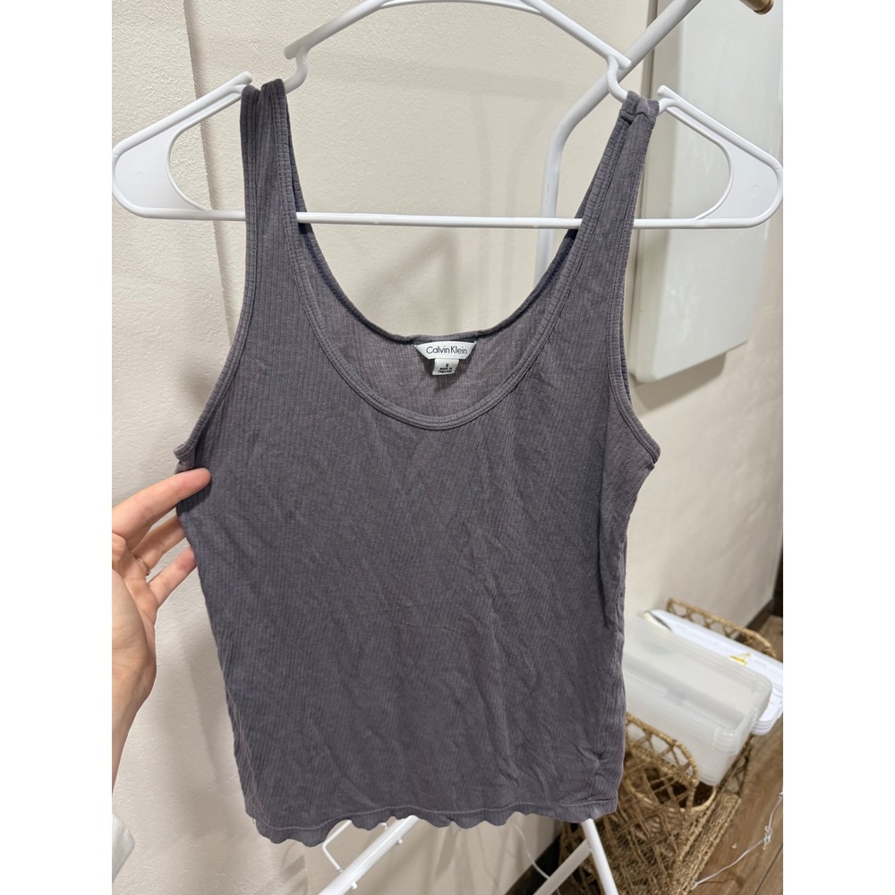 Calvin Klein Womens Ribbed Tank Top Charcoal Grey Scoop Neck Size Small